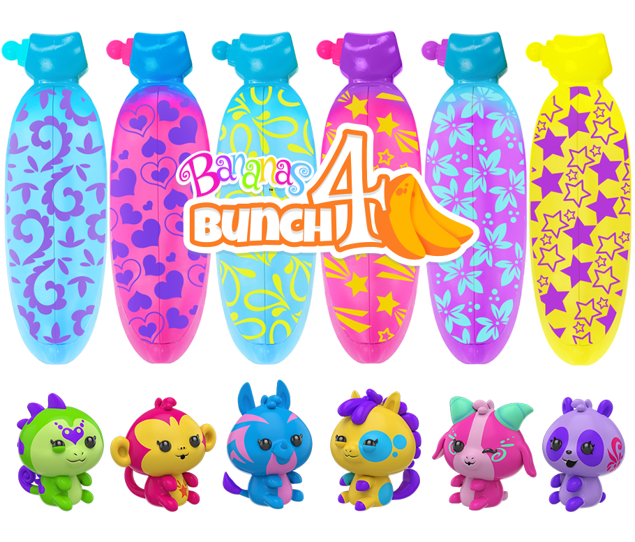 Colorful banana peel toys with cute squishy animal characters 